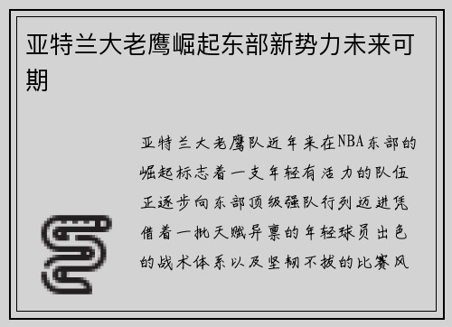 亚特兰大老鹰崛起东部新势力未来可期